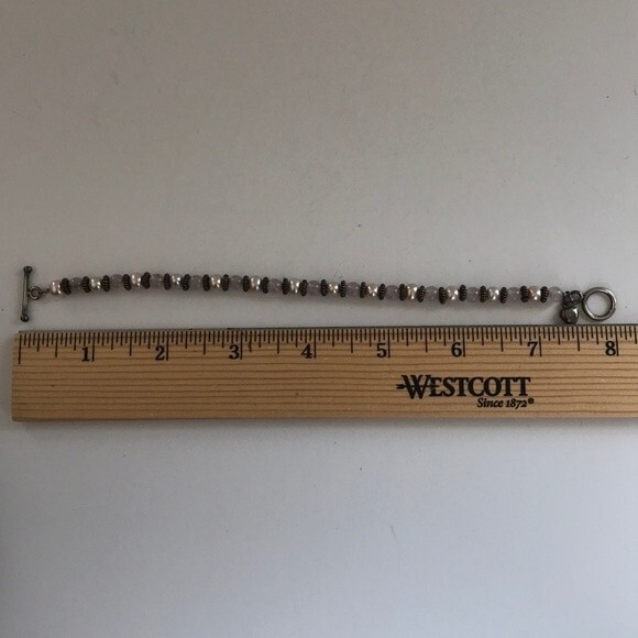 Vintage Handmade Mauve Pearls Rose Quartz Sterling Silver Charm Toggle Bracelet - Picture 8 of 9